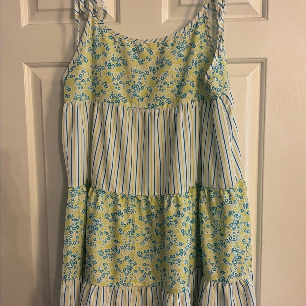 Floral and Striped Sleeveless Dress